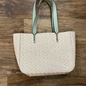Calvin Klein Beige and Mint Tote Bag